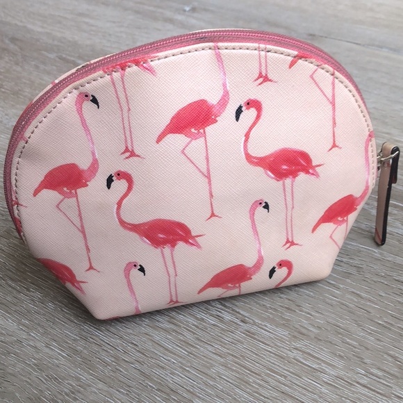 [kate spade] Flamingo Printed Quality Leather Zip-Up Pink Cosmetic Small Bag - Picture 5 of 10